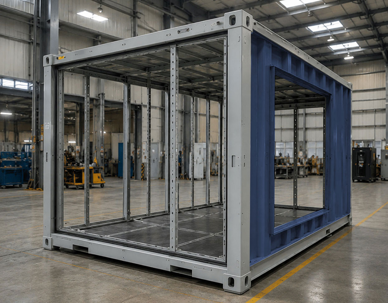 Prefabricated modular data center unit inside a manufacturing facility